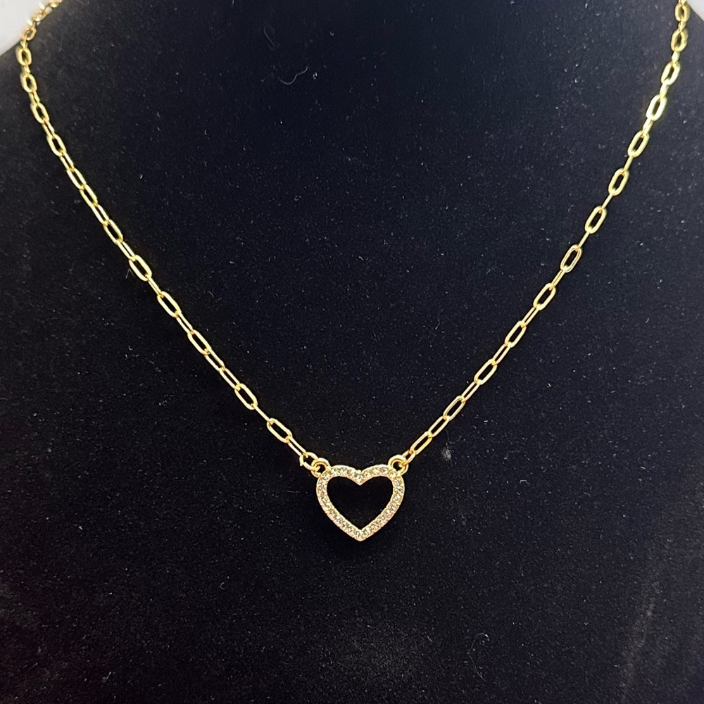 gold tone heart pendant necklace with zircon stones